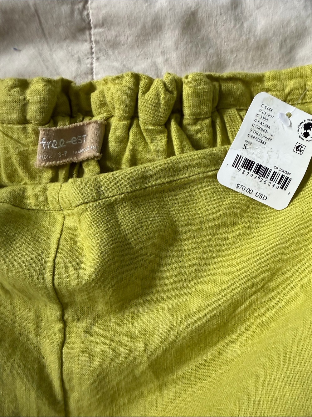 Free People Demi Wide Leg Linen Pants in Bright Lime (Palma) - Picture 3 of 3